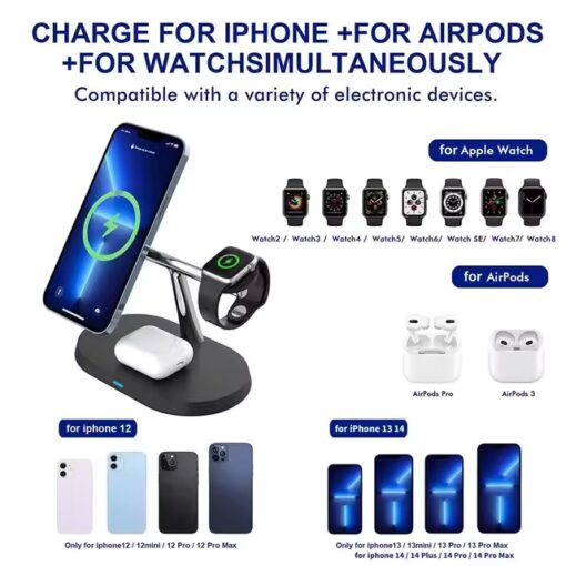 New three-in-one magnetic wireless charger for Apple mobile phone stand desktop earphone watch wireless charging - Image 3